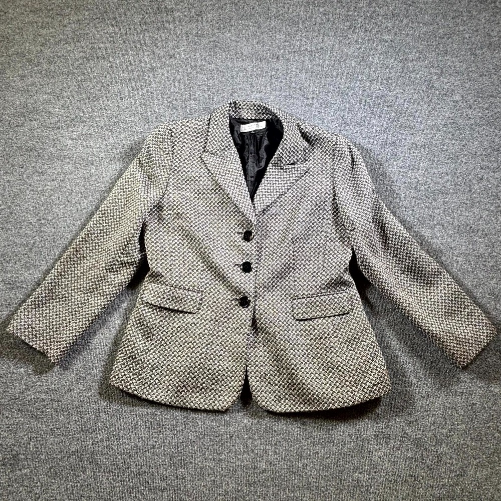 Tahari Arthur S Levine Blazer Women 18 Black White Peak Lapel Collar Suit Jacket